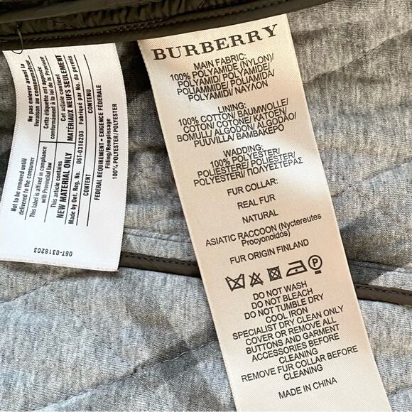 BURBERRY BRIT OLIVE GREEN QUILTED Lansdowne TOGGLE COAT XS W/ REMOVABLE FUR TRIM - Picture 10 of 12